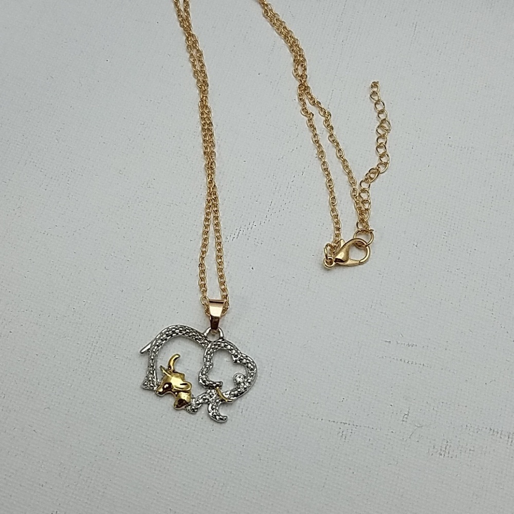 Mom & Baby Elephant Silver & Gold Tine 16" Chain
